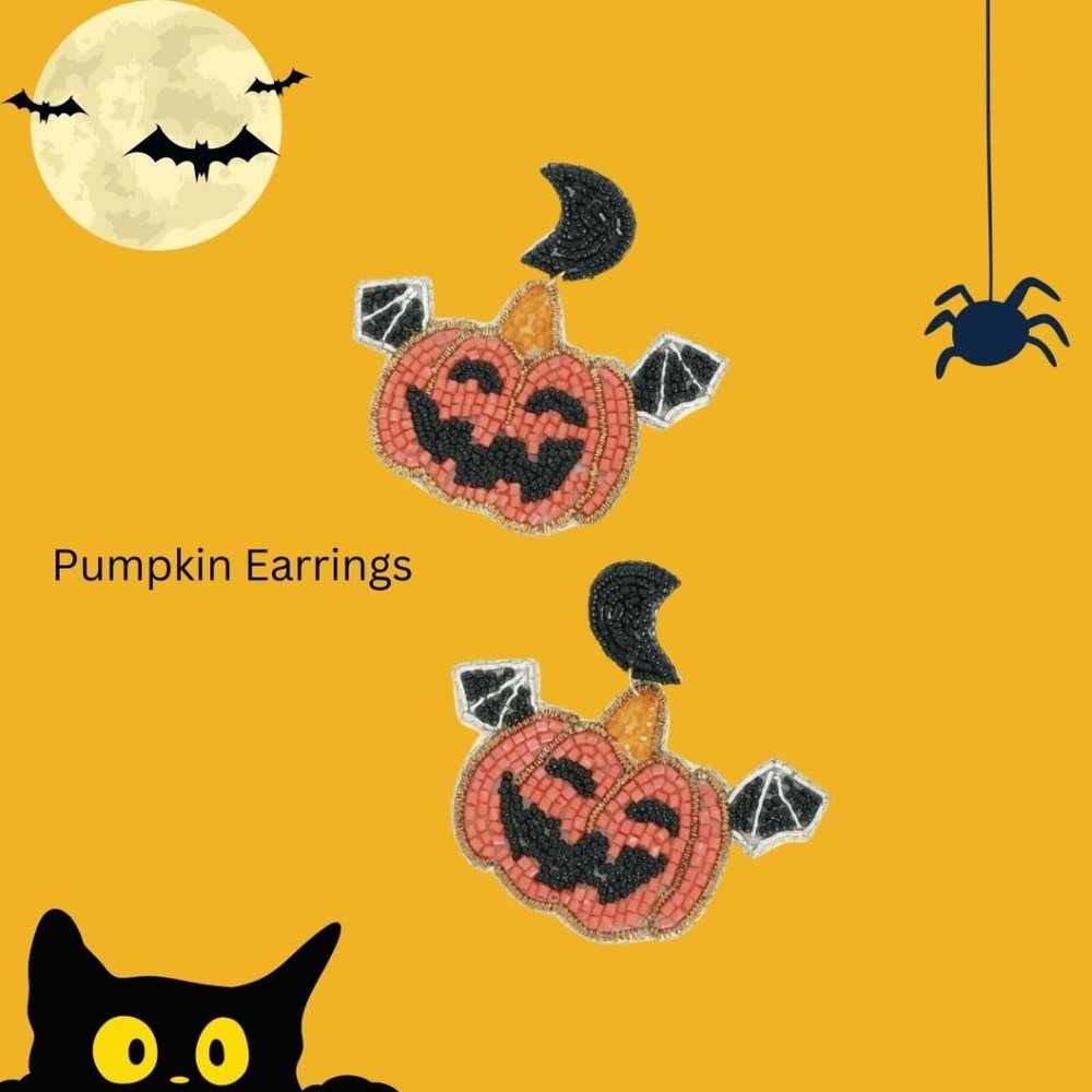 Beaded Halloween Jack O Lantern Earrings